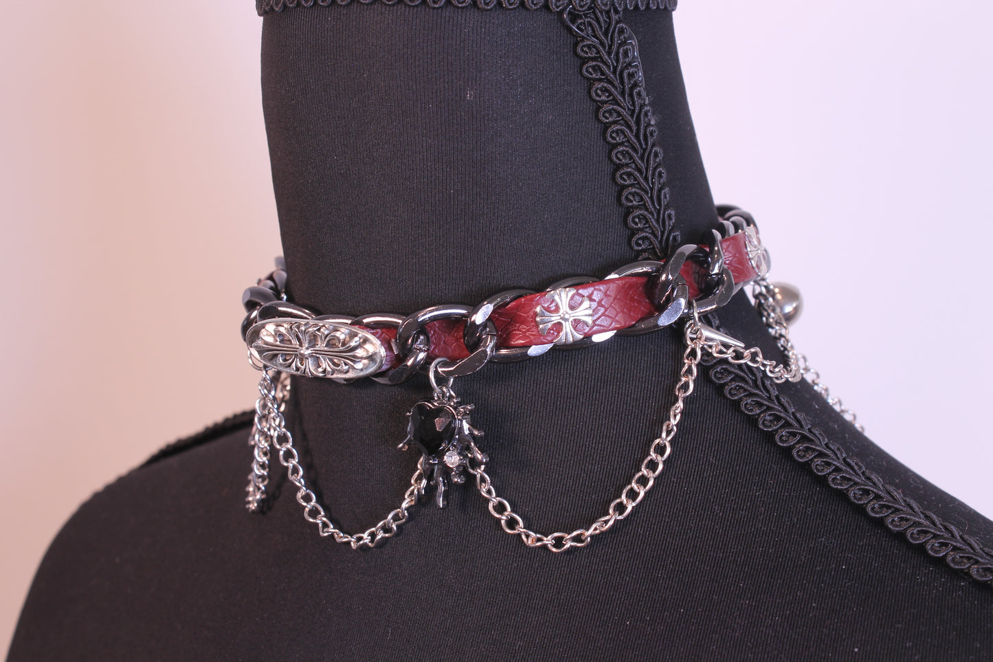 Gothic Y2K Black Heart Chain Choker Necklace – Silver Cross & Layered Metal Chains