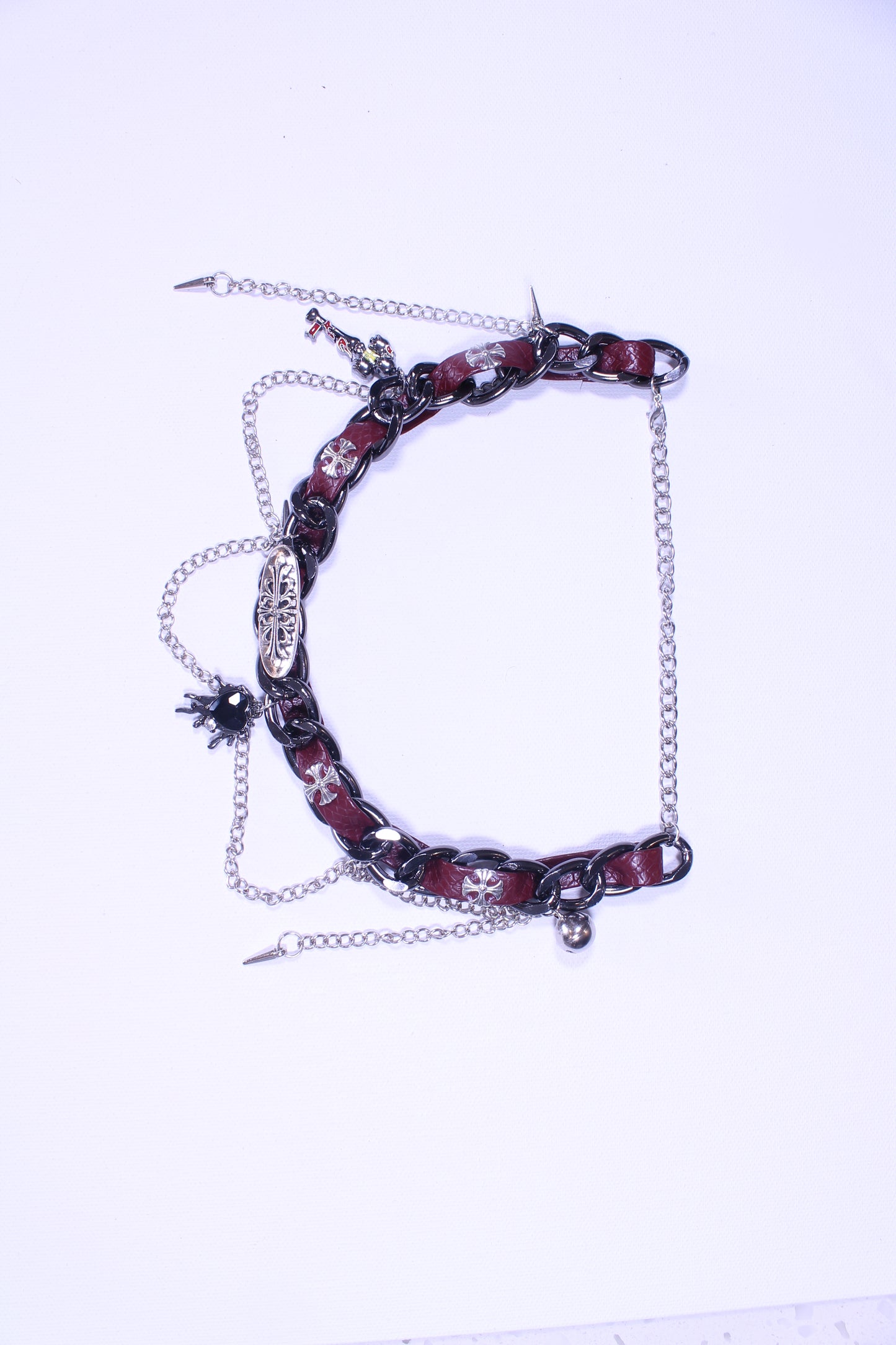 Gothic Y2K Black Heart Chain Choker Necklace – Silver Cross & Layered Metal Chains